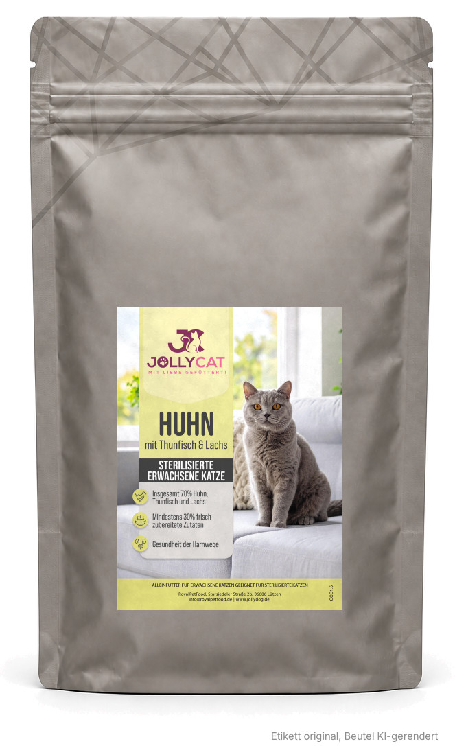 JollyCat Huhn mit Thunfisch und Lachs für sterilisierte Katzen